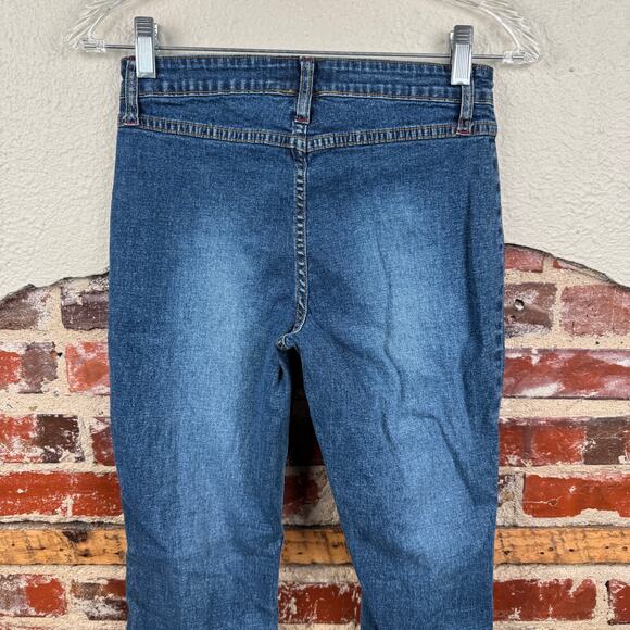 Vintage Quick Jeans Size 27 Medium Wash Mid Rise Bareback Flare Leg Cute Y2K - Picture 5 of 5